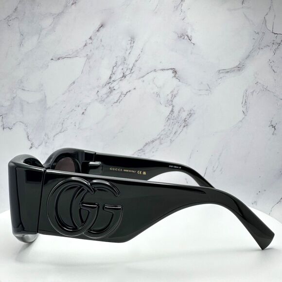 New GUCCI Sunglasses Black GG Logo Wrap Round 53mm - Picture 10 of 16
